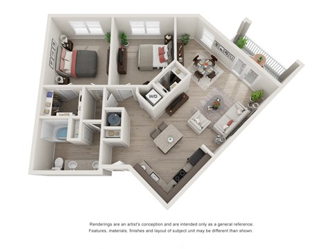 Floor plan for 2 beds, 1 bath, 1023 sqft